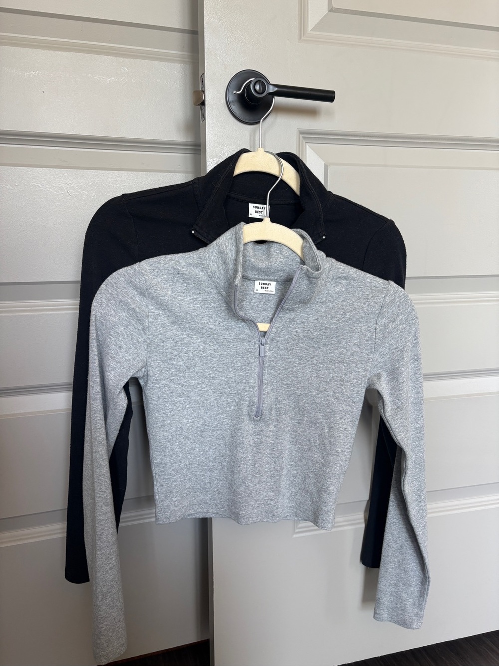 Two Aritzia Cropped Half-Zip Tops in Gray and Black